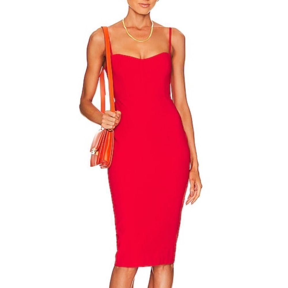 REVOLVE Red Bodycon Midi Dress Sweetheart Neckline
